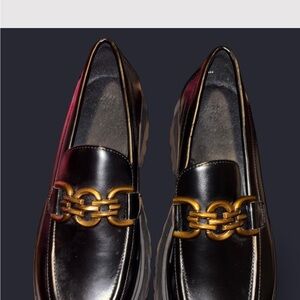 H&M Black Loafers with Gold Chain Accent